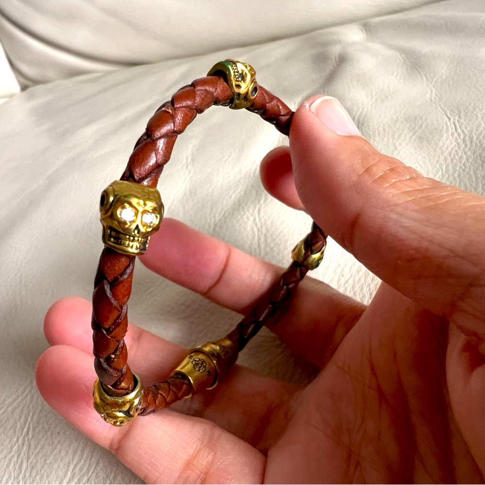 Rocks n’ Sugar Skull Braided Leather Bracelet Magnetic Closure